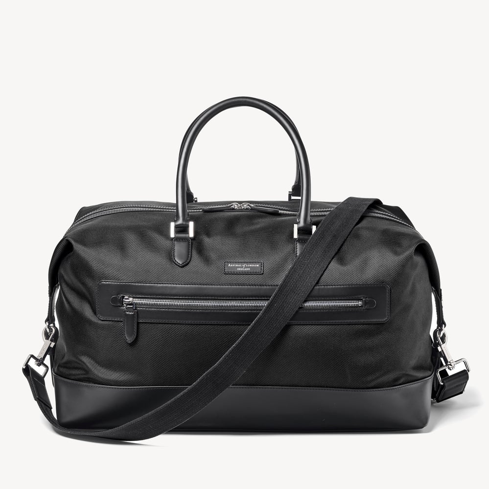 Men's Holdall Black Nylon Canvas with Leather Trim