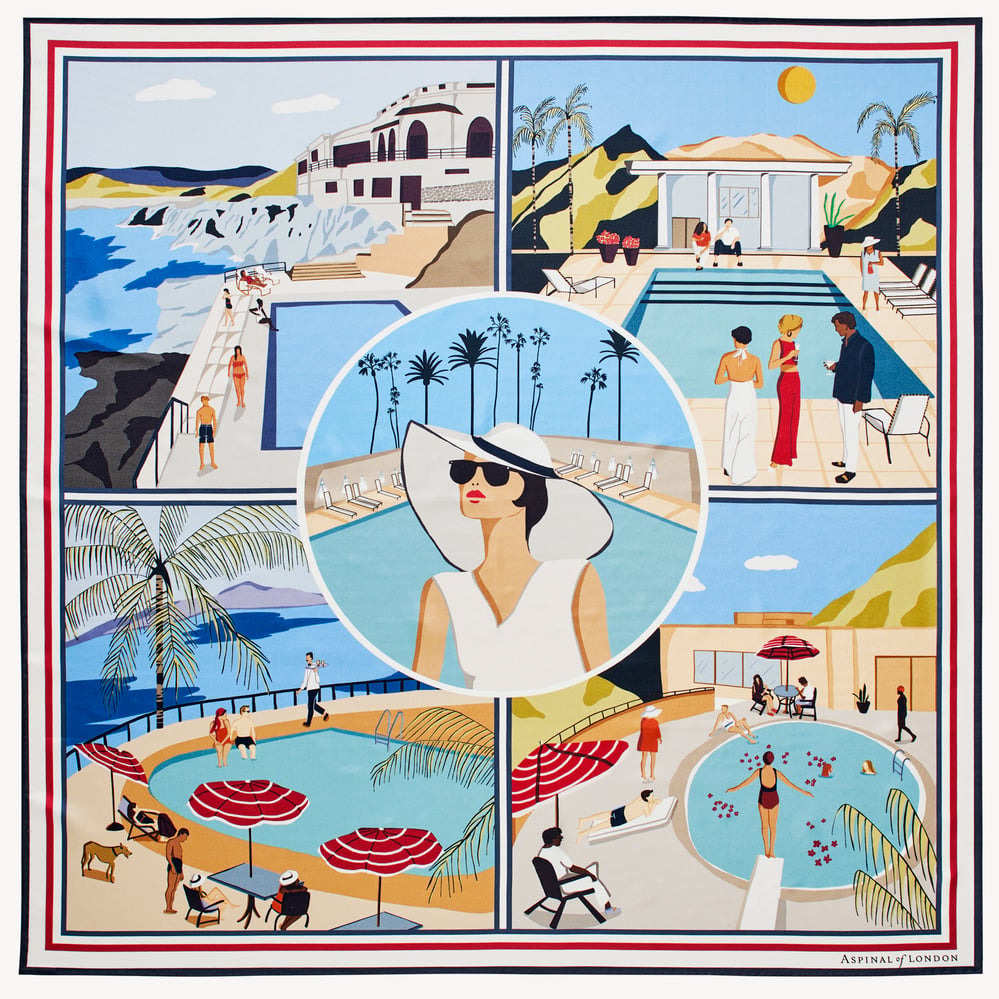 Pool Side Silk Scarf Multi-Coloured Pure Silk