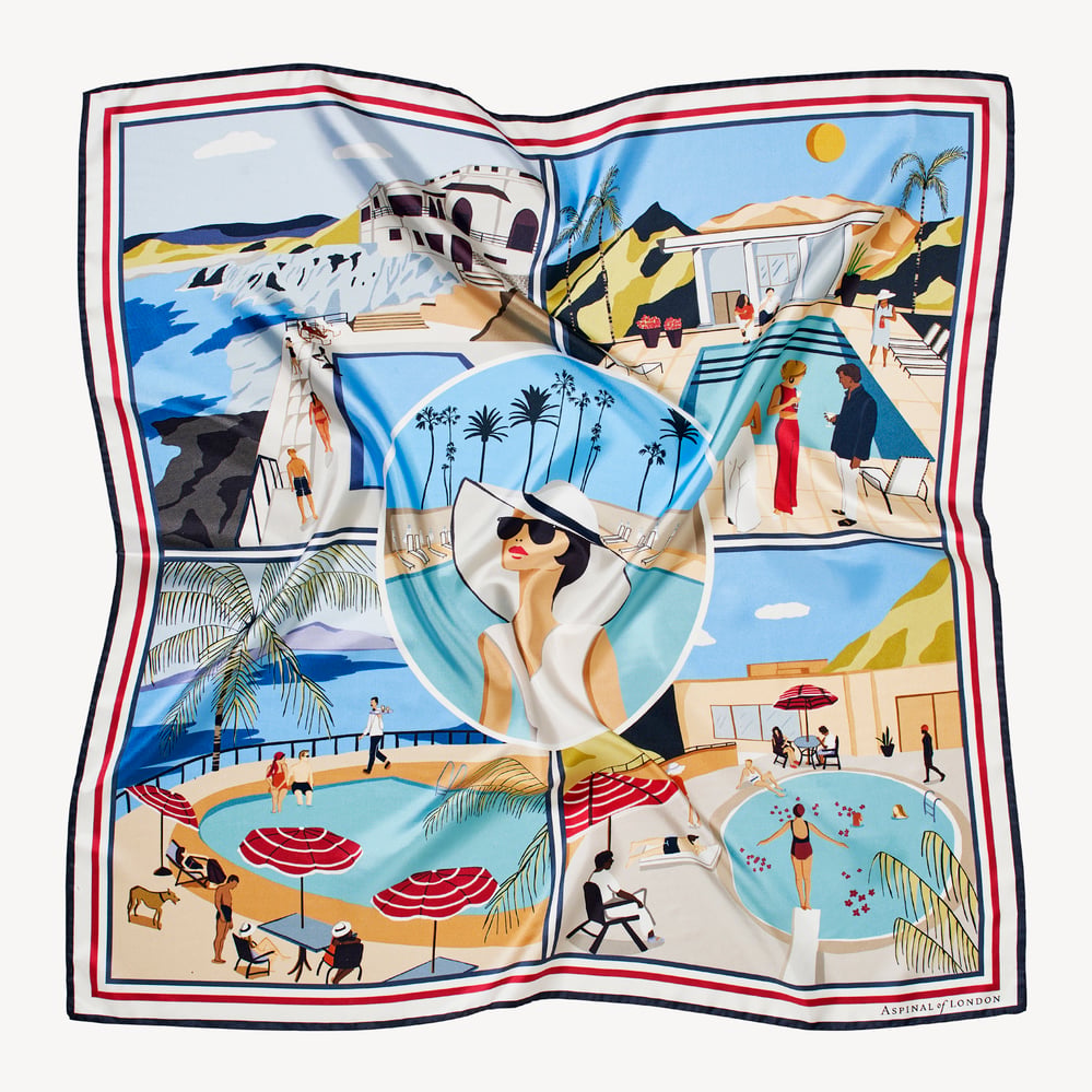 Pool Side Silk Scarf Multi-Coloured Pure Silk
