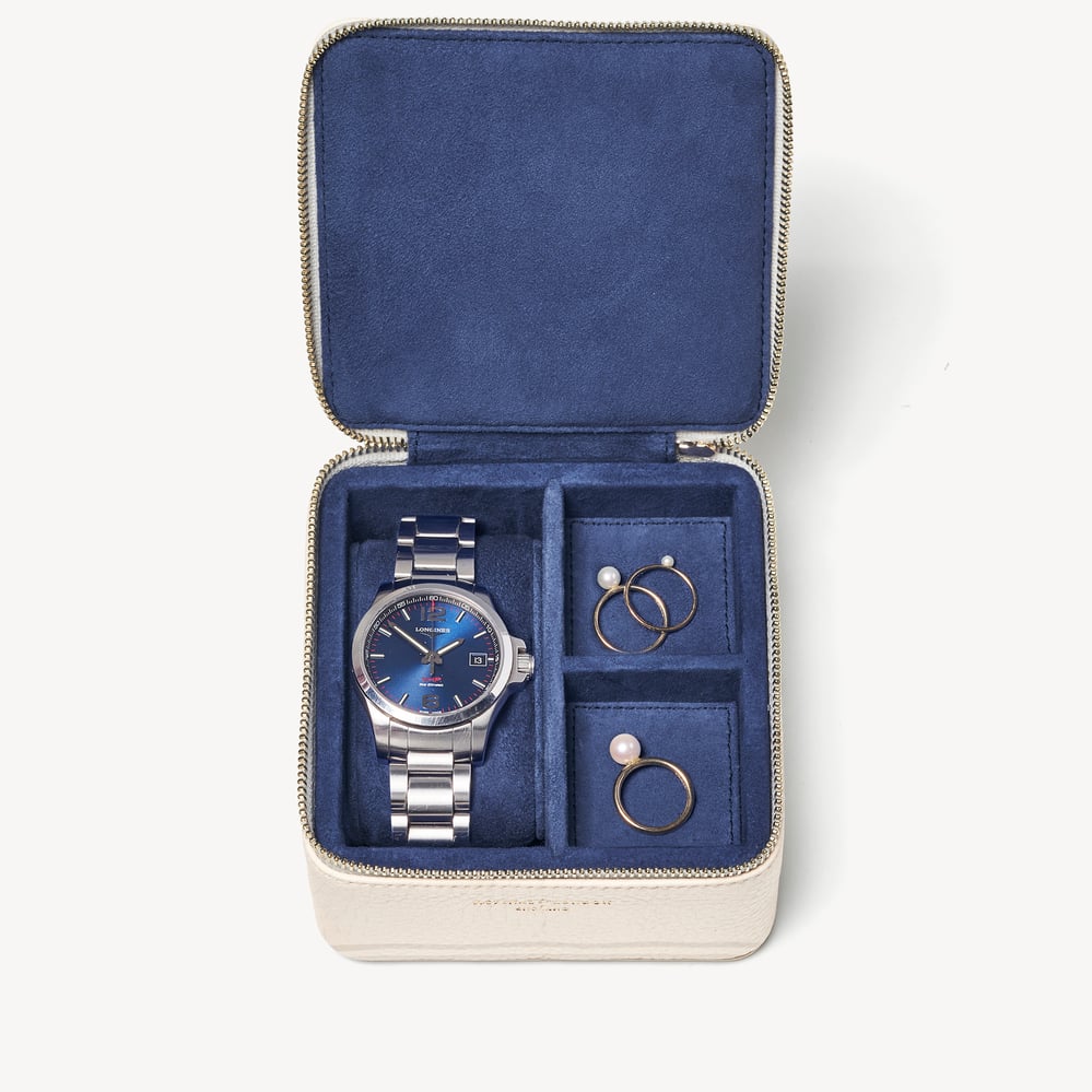 Travel Watch & Ring Box Ivory Pebble