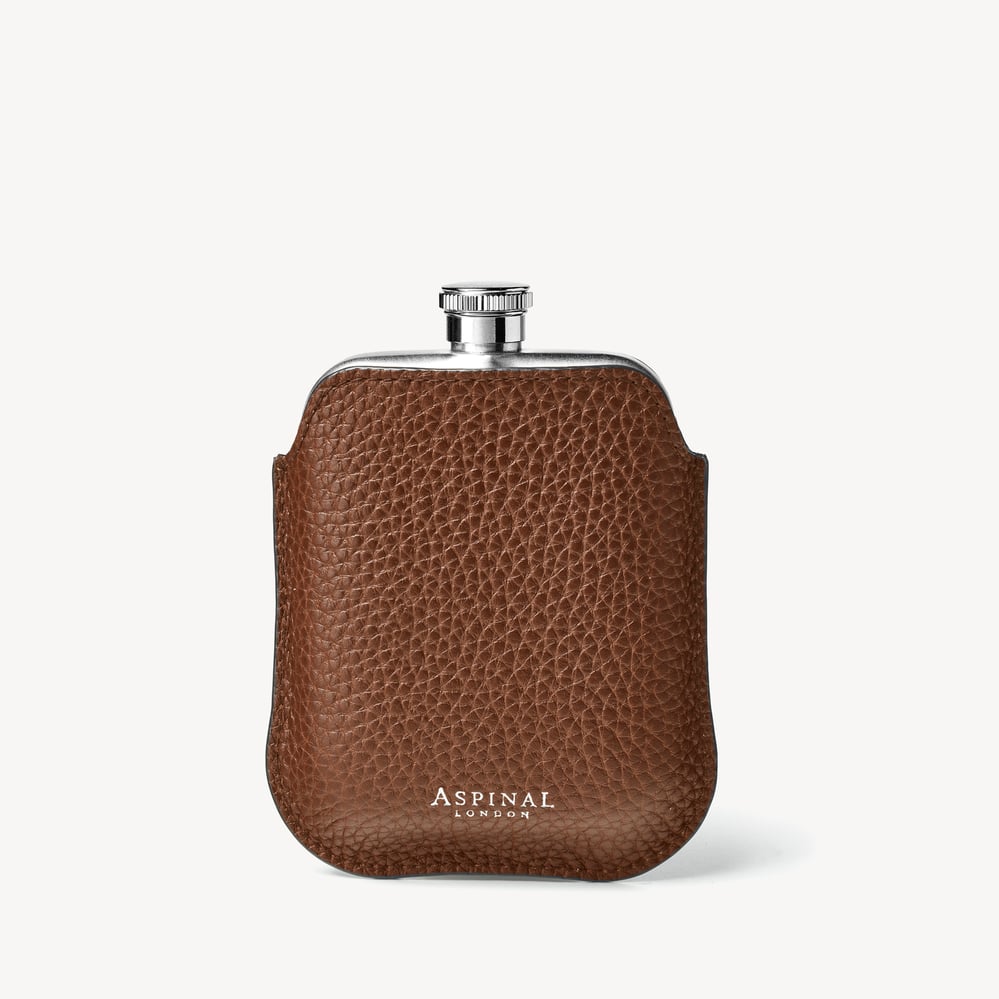 5oz Hip Flask with Leather Pouch Tobacco Pebble