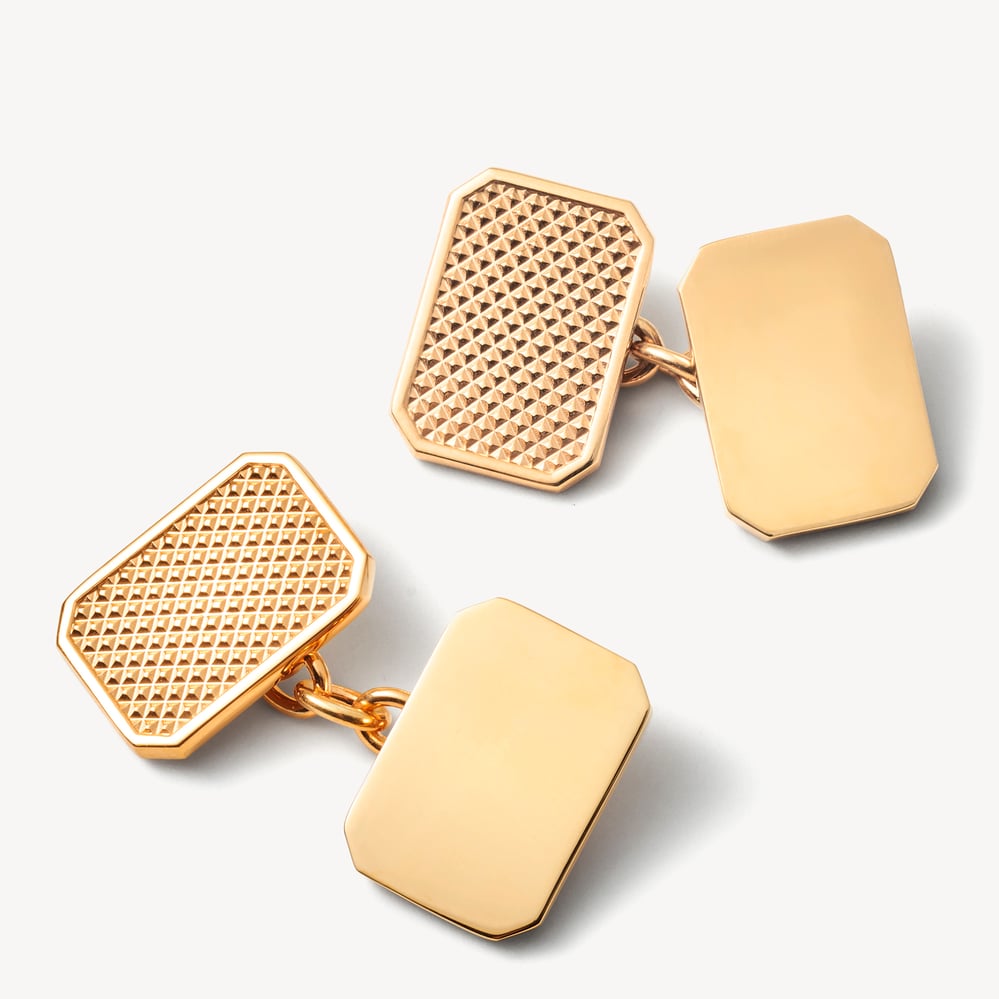 Engraved Criss Cross Rectangular Cufflinks 22ct Gold Plated 