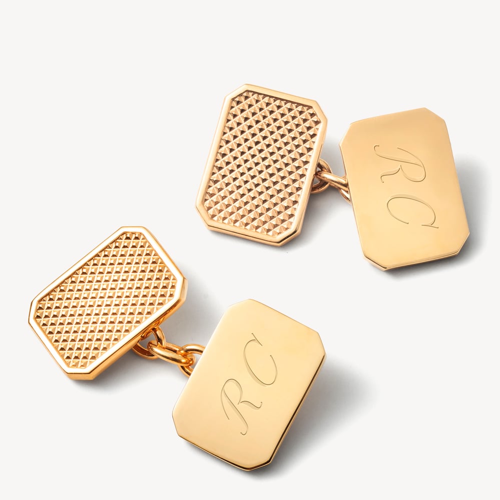 Engraved Criss Cross Rectangular Cufflinks 22ct Gold Plated 