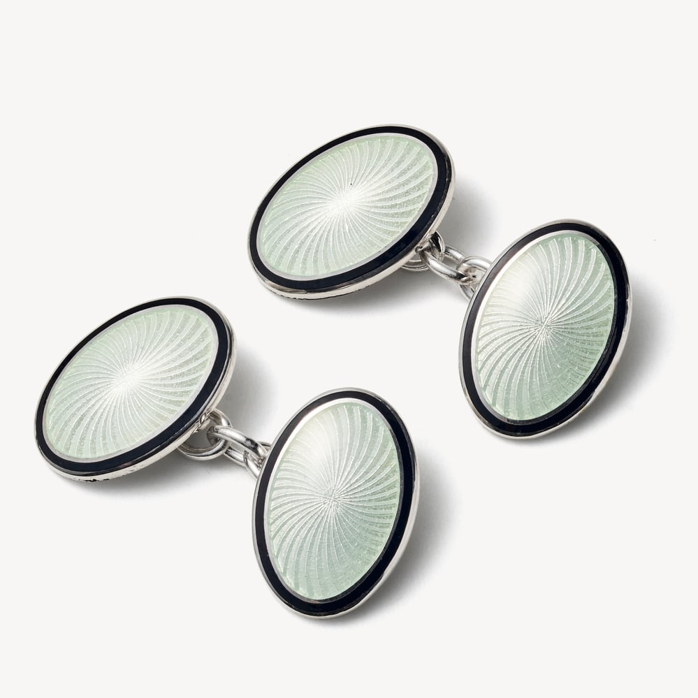 Vitreous Enamel Cufflinks Black & Grey Enamel set in Sterling Silver 925