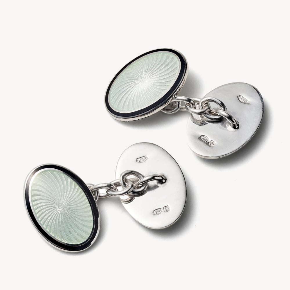Vitreous Enamel Cufflinks Black & Grey Enamel set in Sterling Silver 925