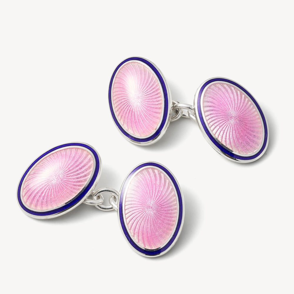 Vitreous Enamel Cufflinks Navy & Pink Enamel set in Sterling Silver 925
