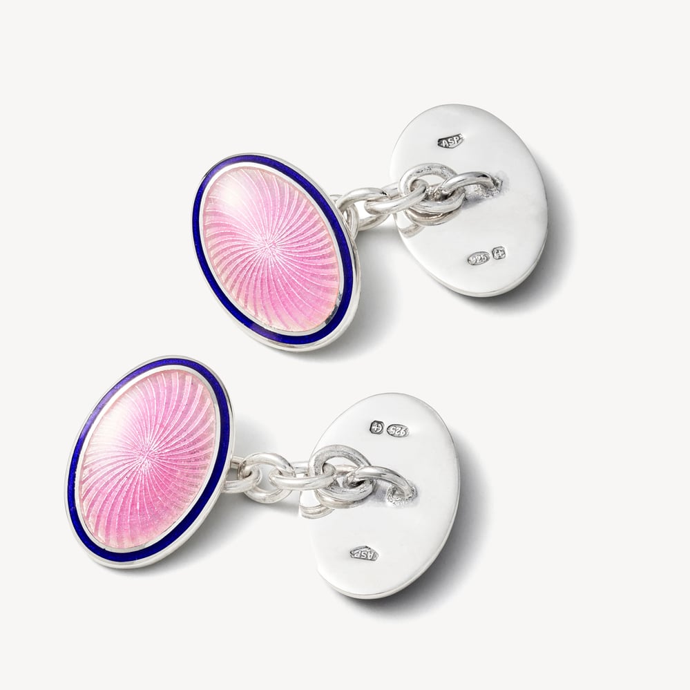 Vitreous Enamel Cufflinks Navy & Pink Enamel set in Sterling Silver 925