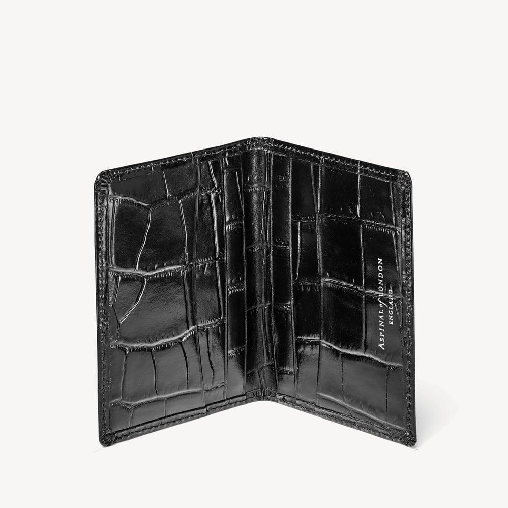 Double Fold Credit Card Holder Deep Shine Black Croc