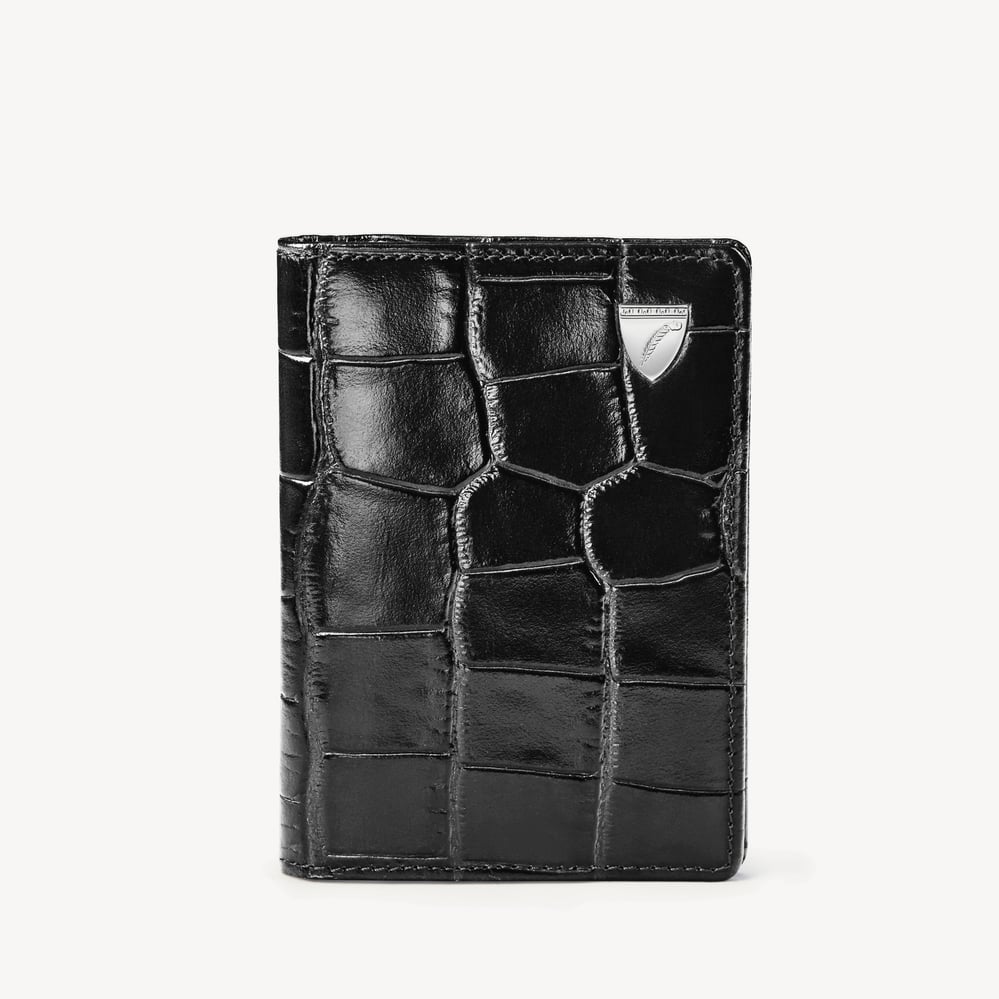Double Fold Credit Card Holder Deep Shine Black Croc