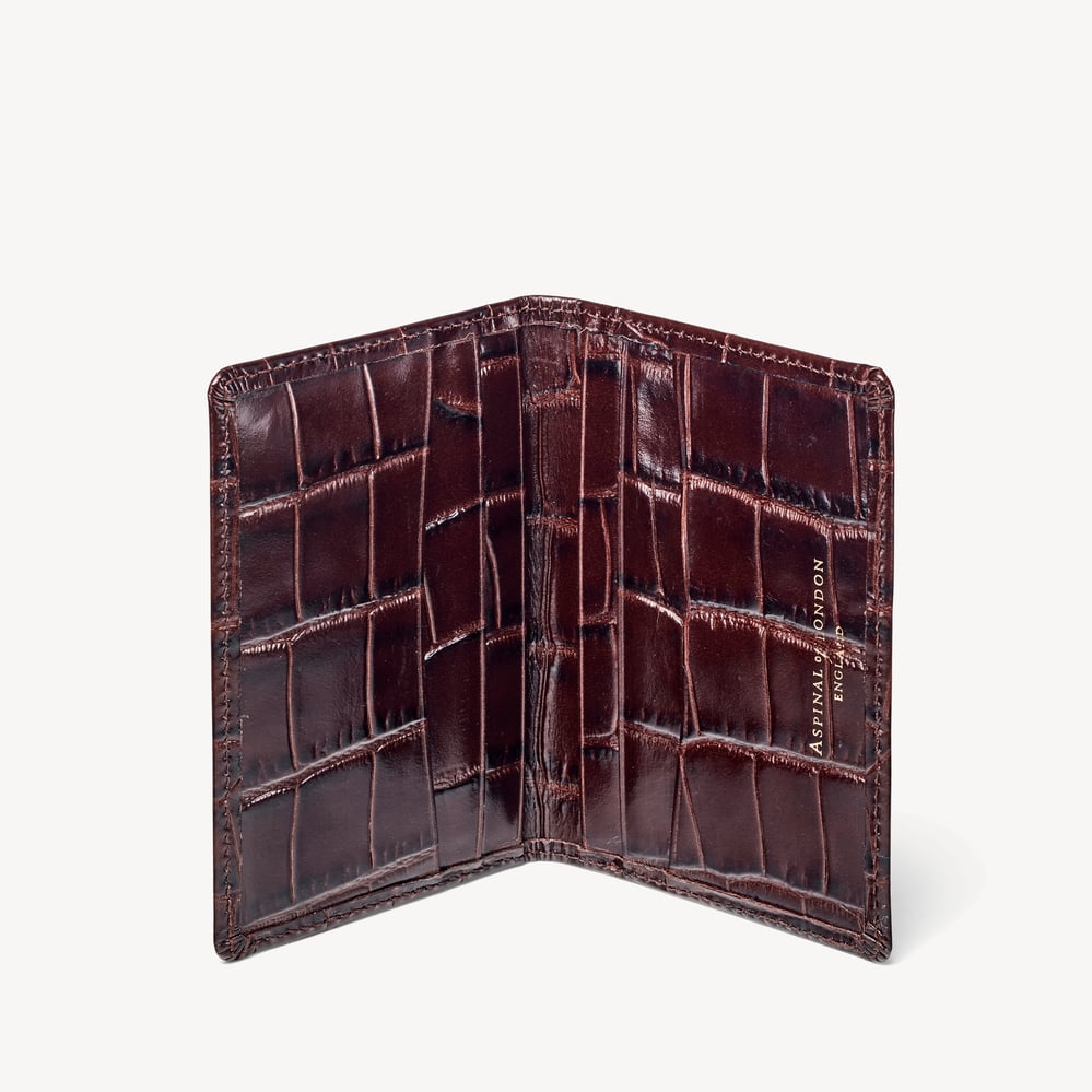 Double Fold Credit Card Holder Deep Shine Amazon Brown Croc