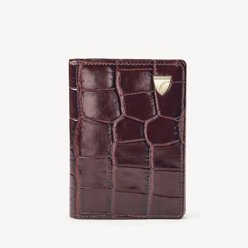 Double Fold Credit Card Holder Deep Shine Amazon Brown Croc