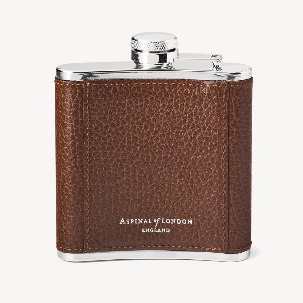 Classic 5oz Leather Hip Flask Tobacco Pebble