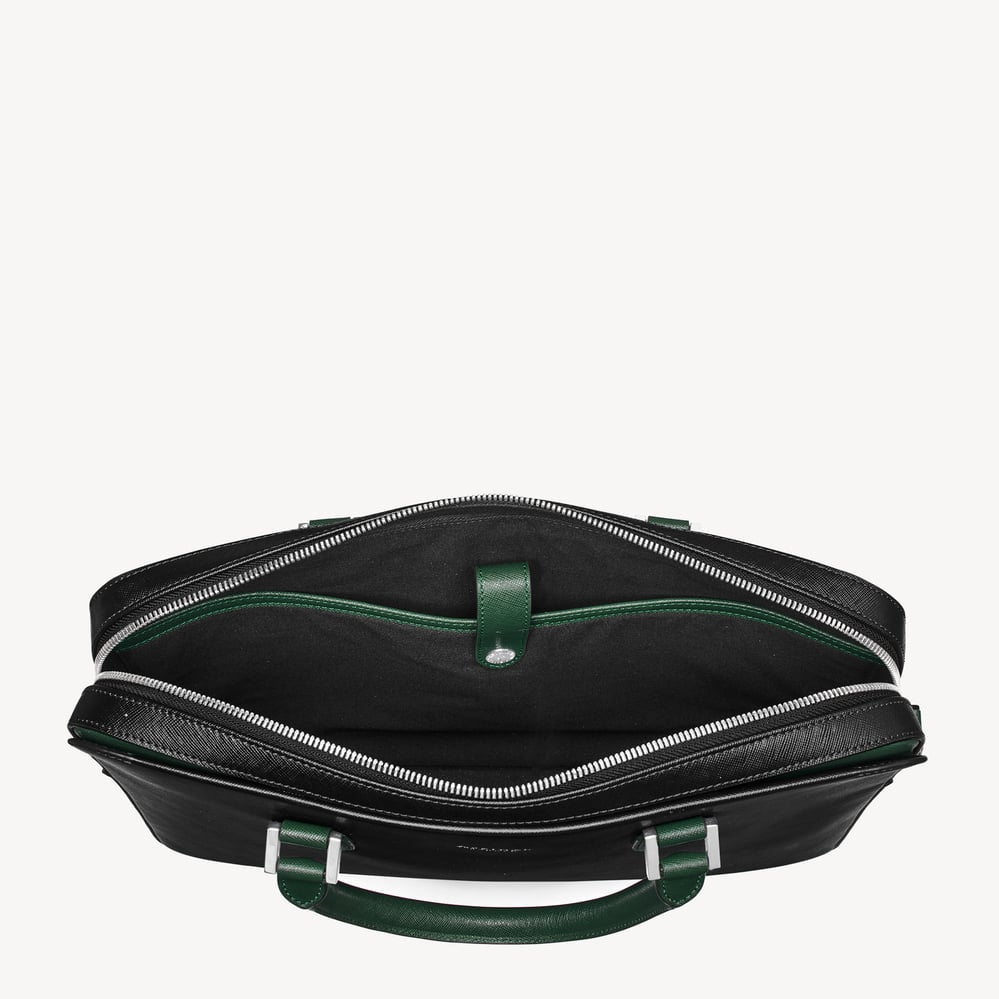 Slim Leather Briefcase Black & Green Saffiano