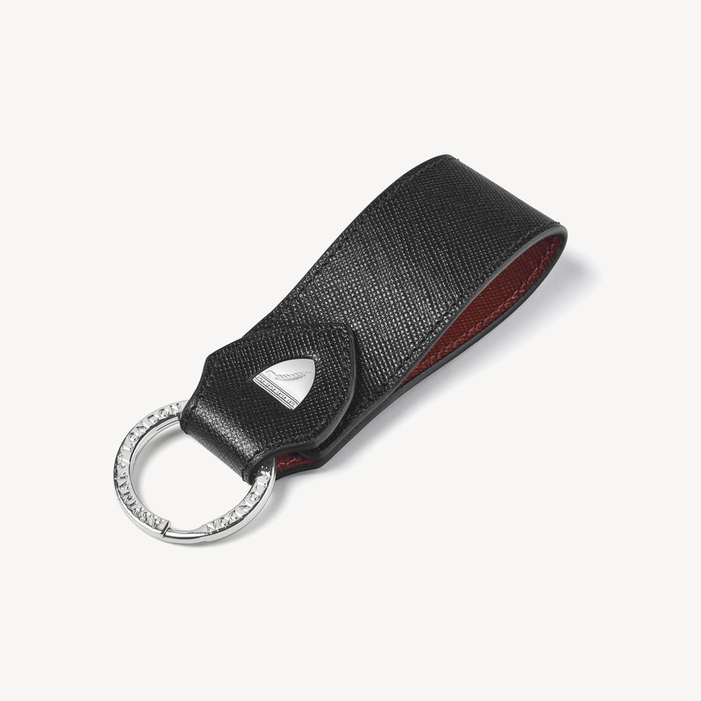 Small Leather Loop Keyring Black & Tan Saffiano