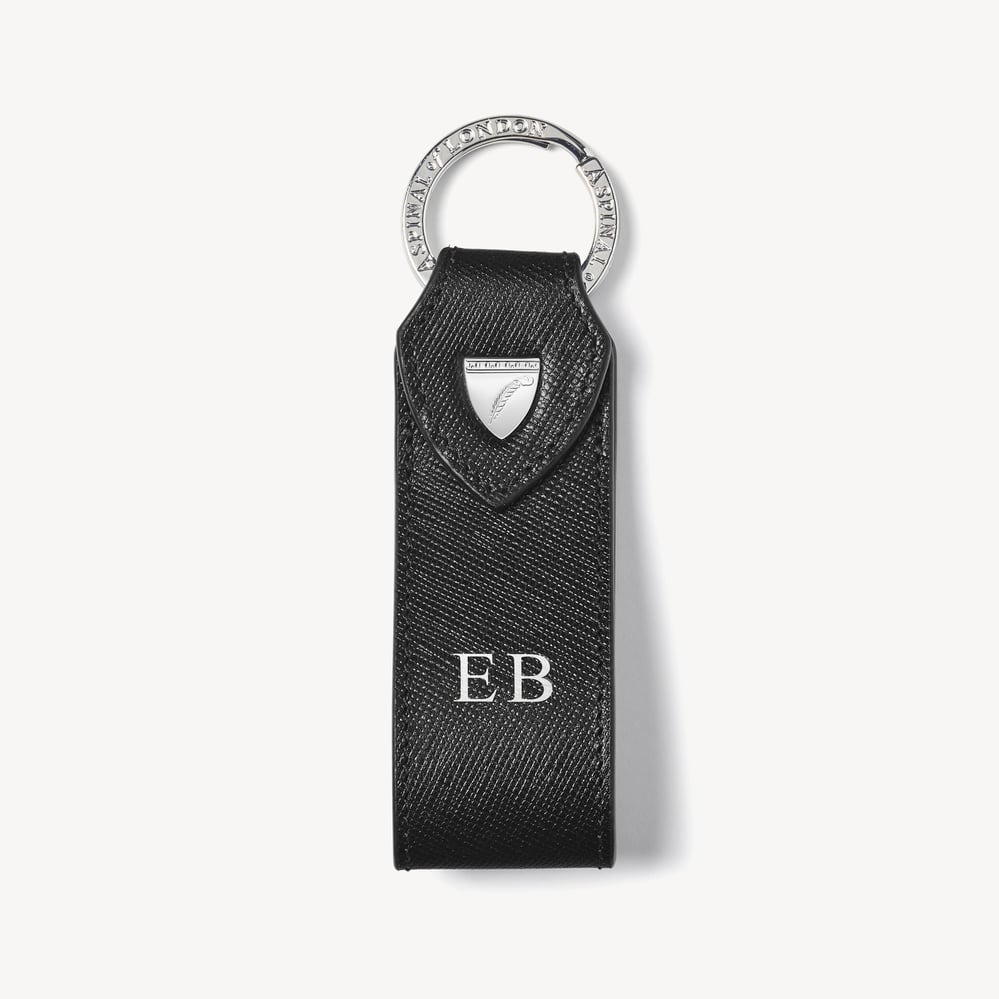 Small Leather Loop Keyring Black & Tan Saffiano