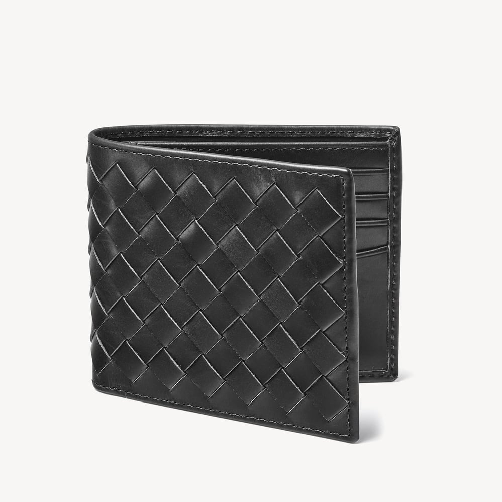 8 Card Billfold Wallet Black Woven Leather