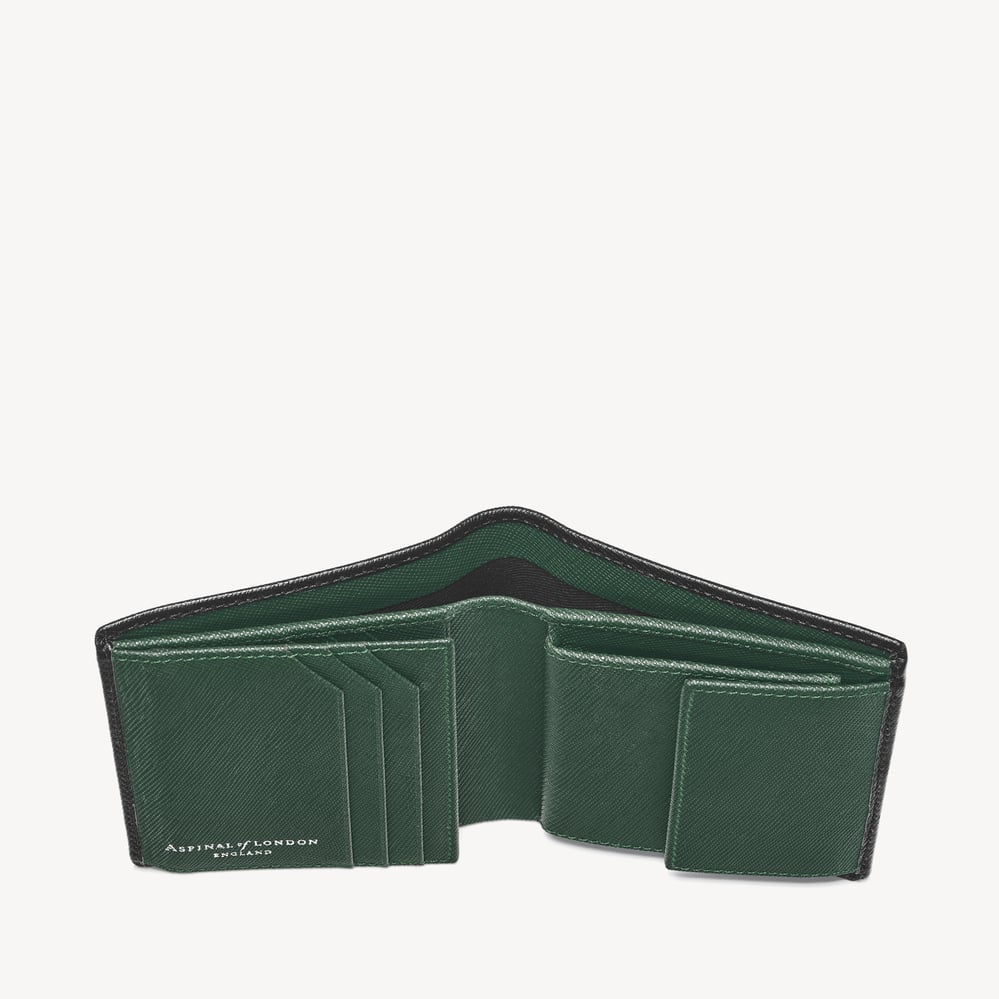 ID & Coin RFID Wallet Black & Green Saffiano