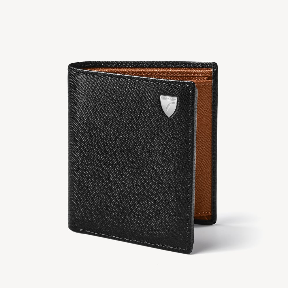 ID & Coin RFID Wallet Black & Tan Saffiano
