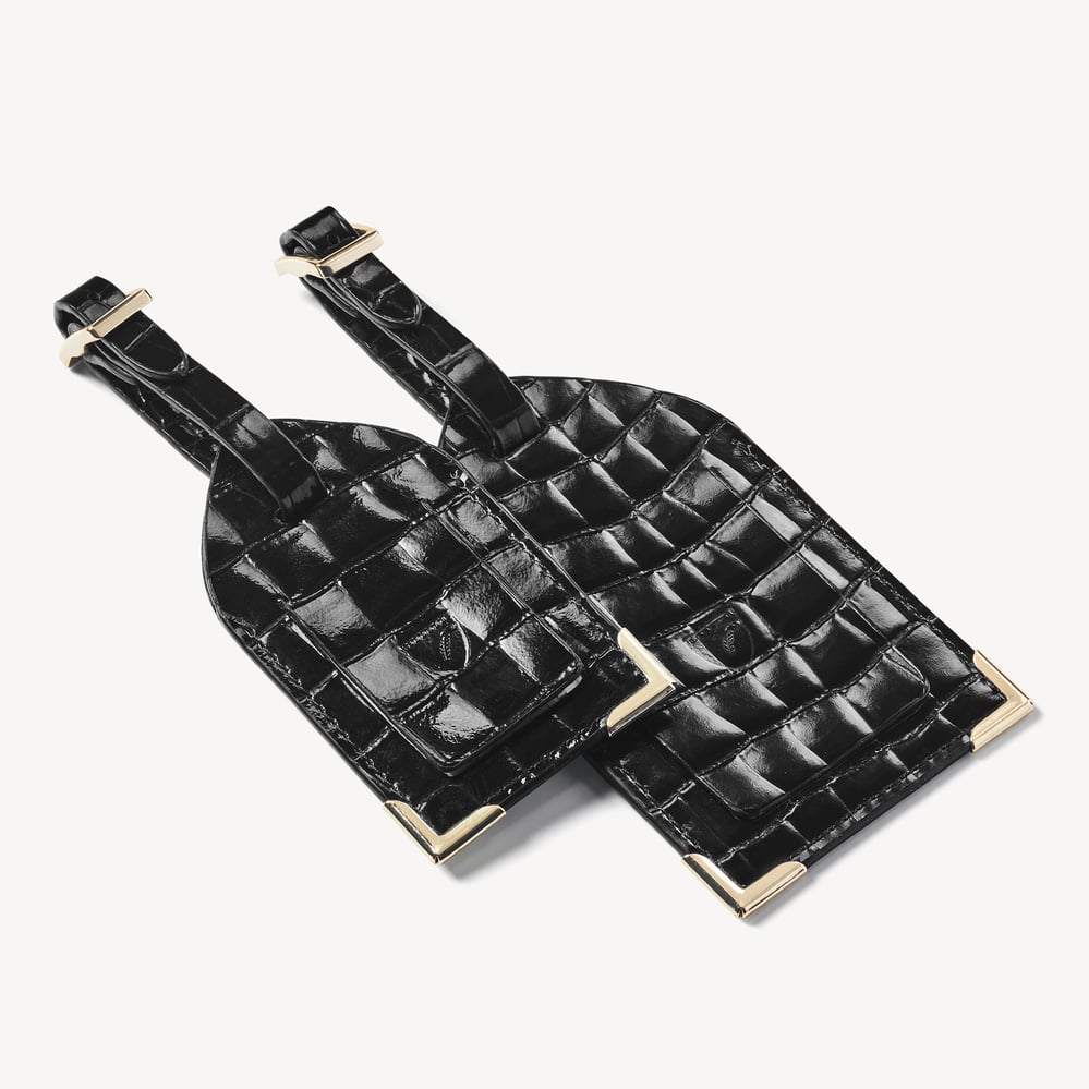 Set of 2 Luggage Tags Black Patent Croc