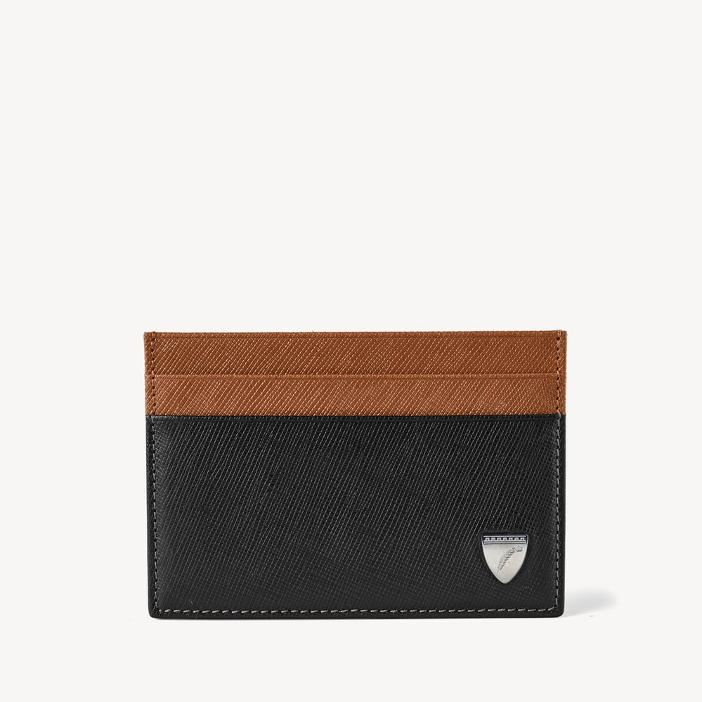 Slim Credit Card Holder Black & Tan Saffiano