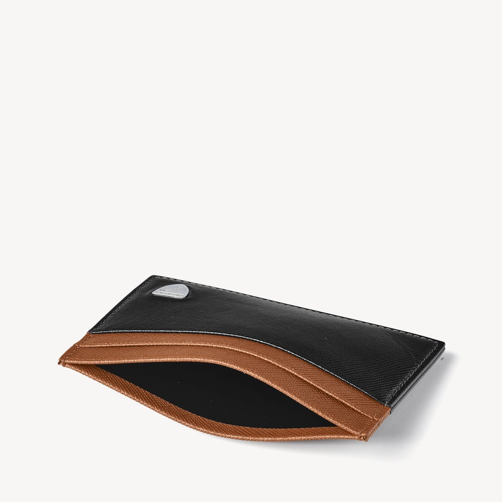 Slim Credit Card Holder Black & Tan Saffiano
