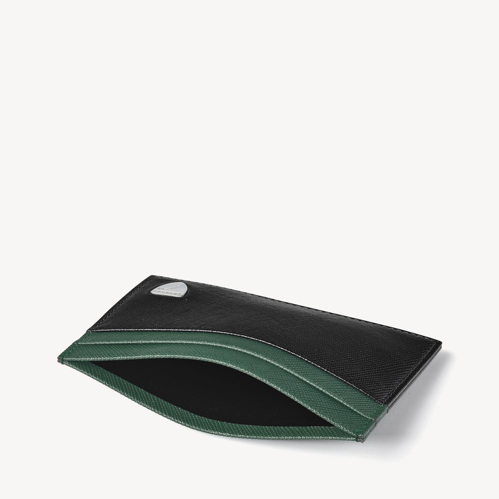 Slim Credit Card Holder Black & Green Saffiano