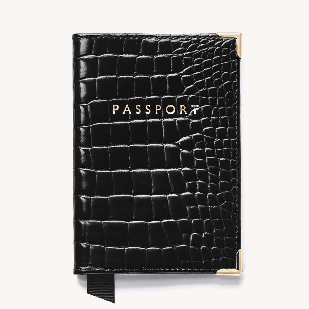 Passport Cover Black Patent Croc