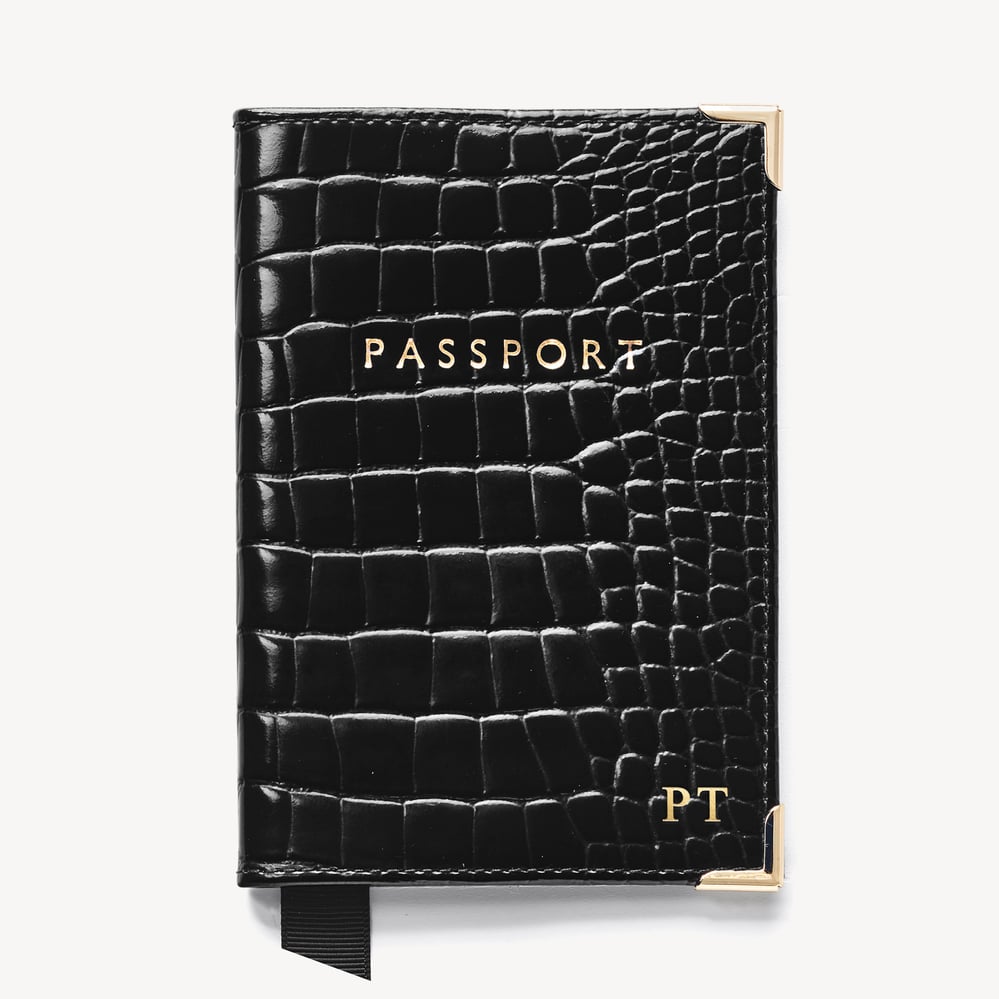 Passport Cover Black Patent Croc