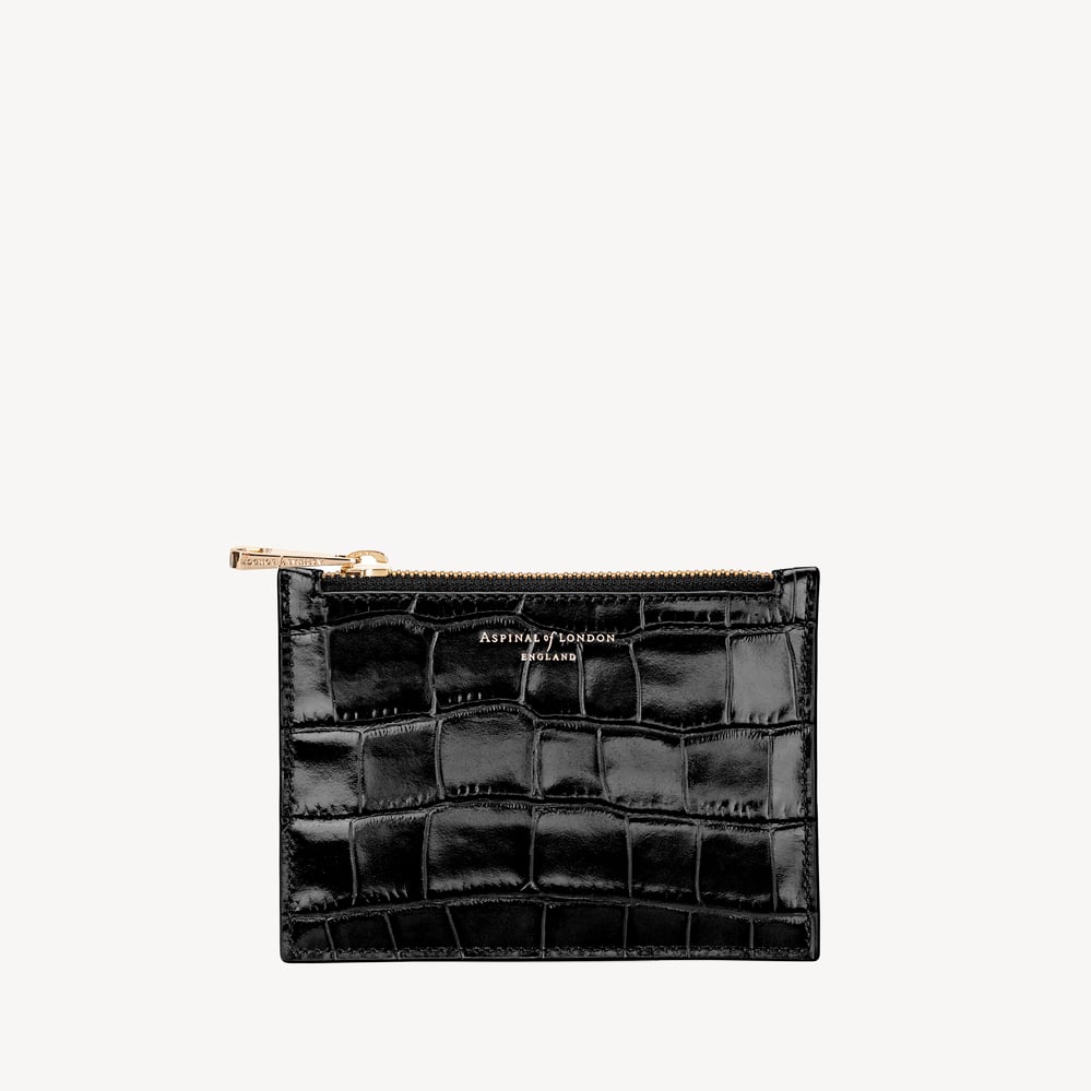 Small Essential Flat Pouch Deep Shine Black Croc
