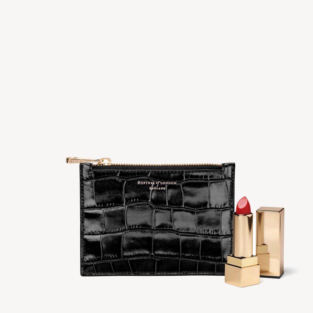 Small Essential Flat Pouch Deep Shine Black Croc