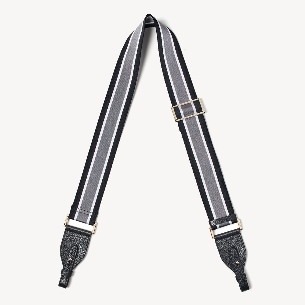Ella Webbing Strap Black Pebble with Black, White & Grey Stripes 