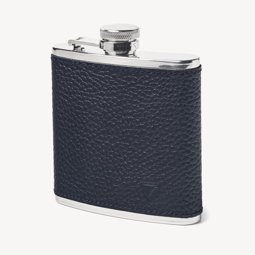 Classic 5oz Leather Hip Flask Navy Pebble