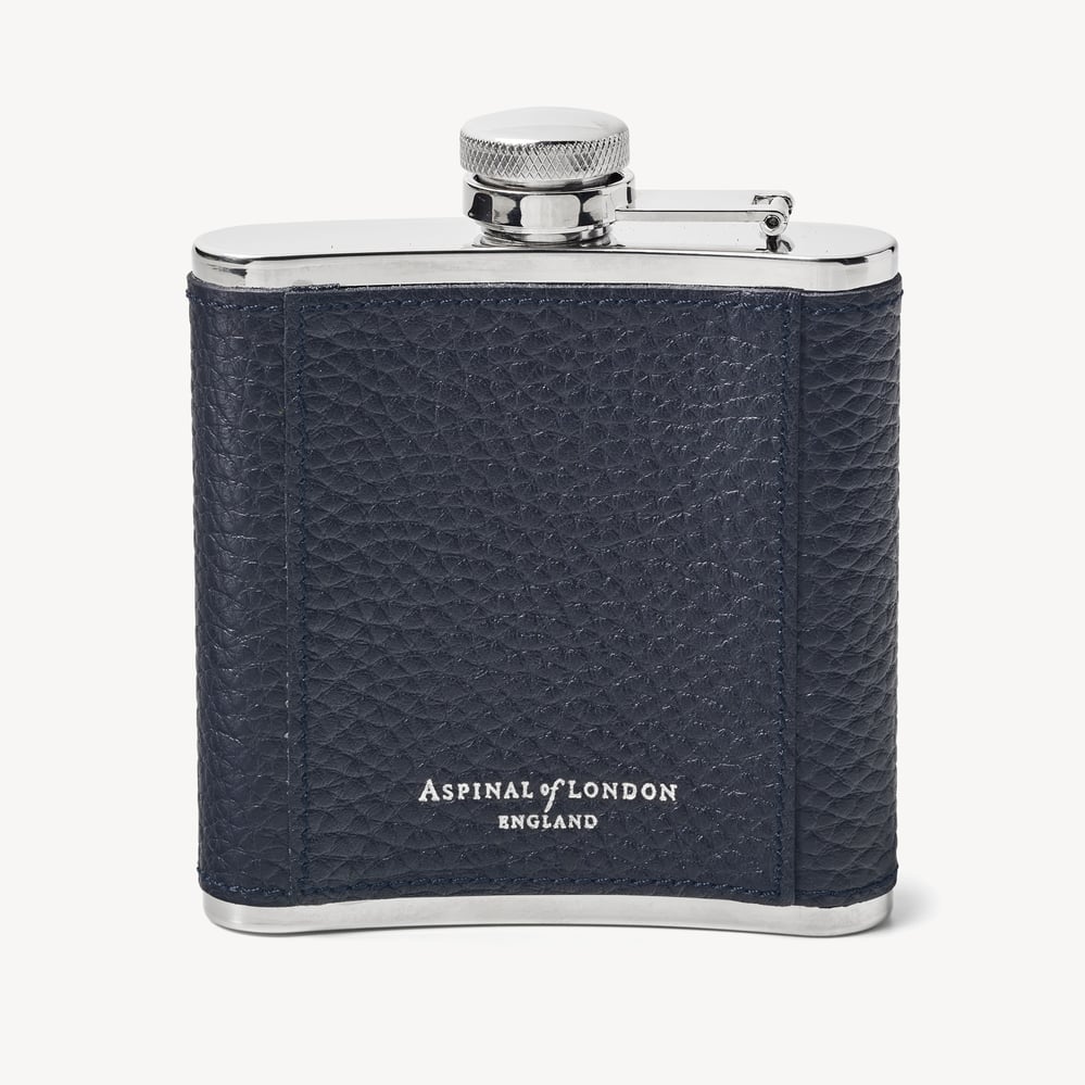 Classic 5oz Leather Hip Flask Navy Pebble