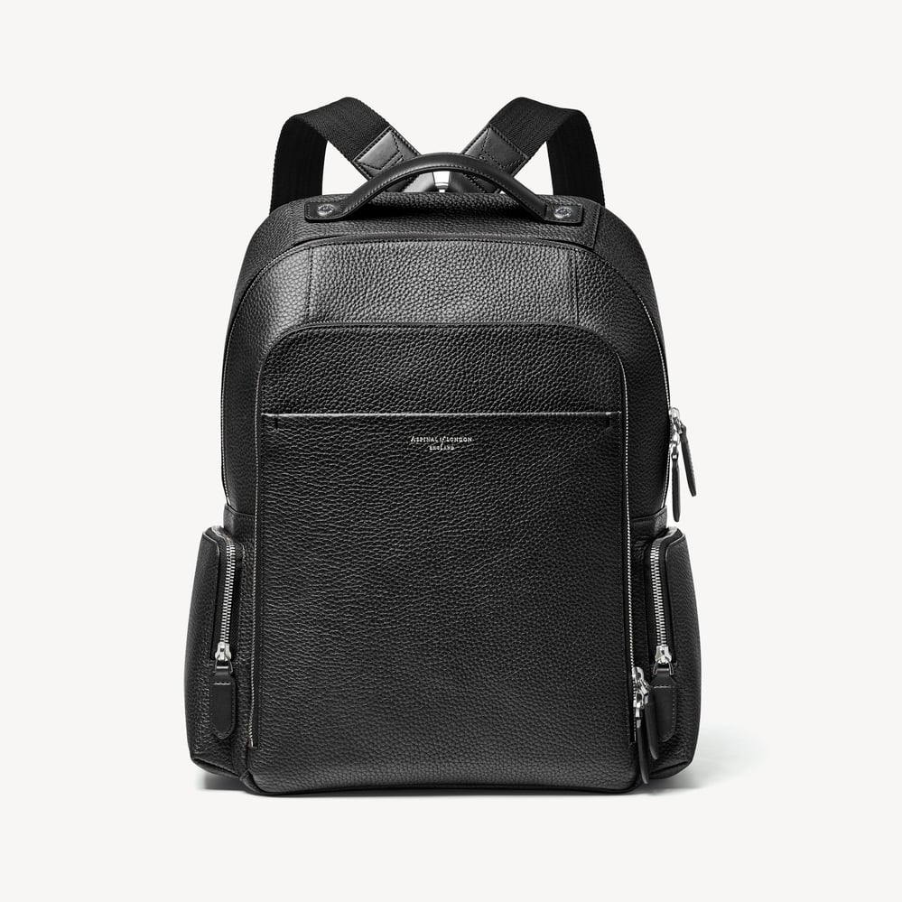 Zipped Leather Backpack Black Pebble