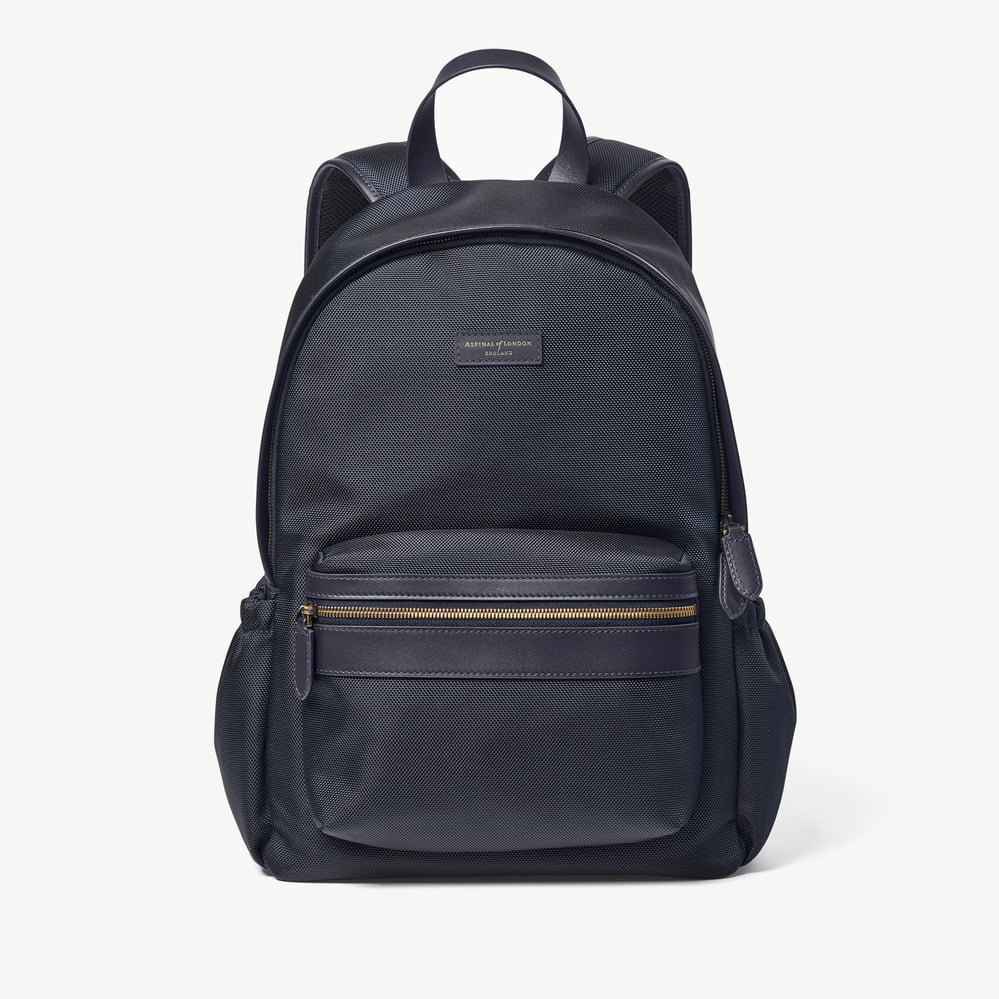 Men's Backpack Navy Nylon Canvas with Leather Trim