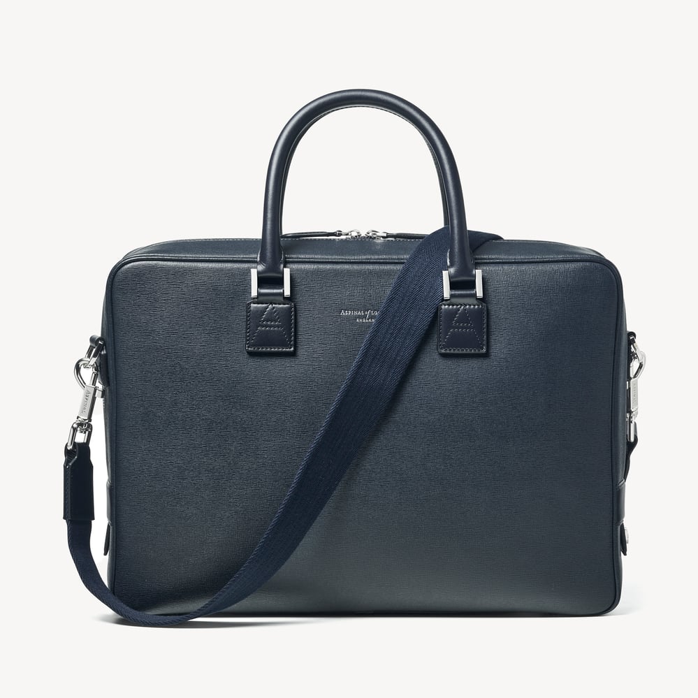 Mount Street Laptop Briefcase  Navy Saffiano