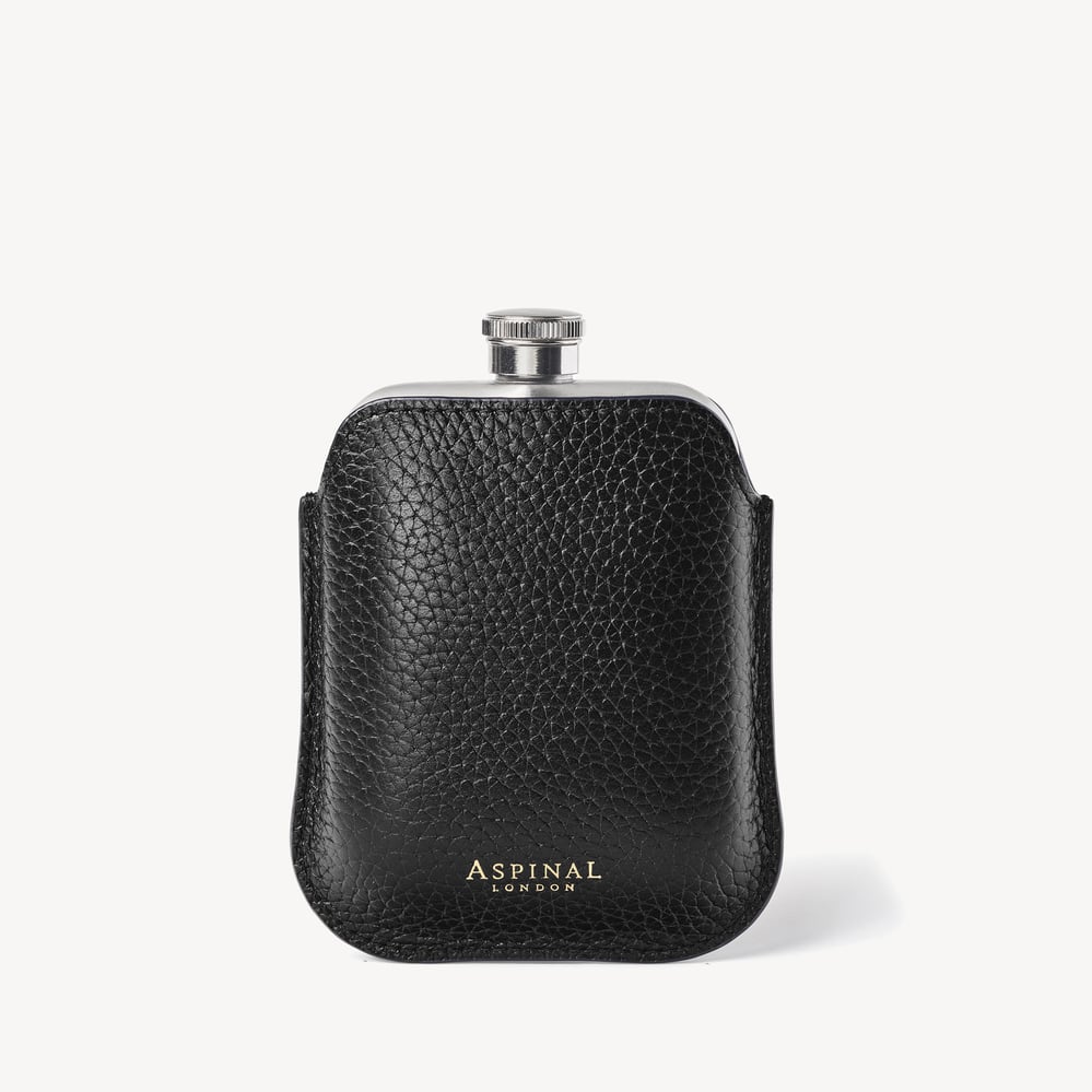 5oz Hip Flask with Leather Pouch Black Pebble