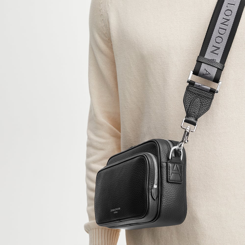 Webbing Bag Strap Black Pebble with Aspinal Signature Jacquard