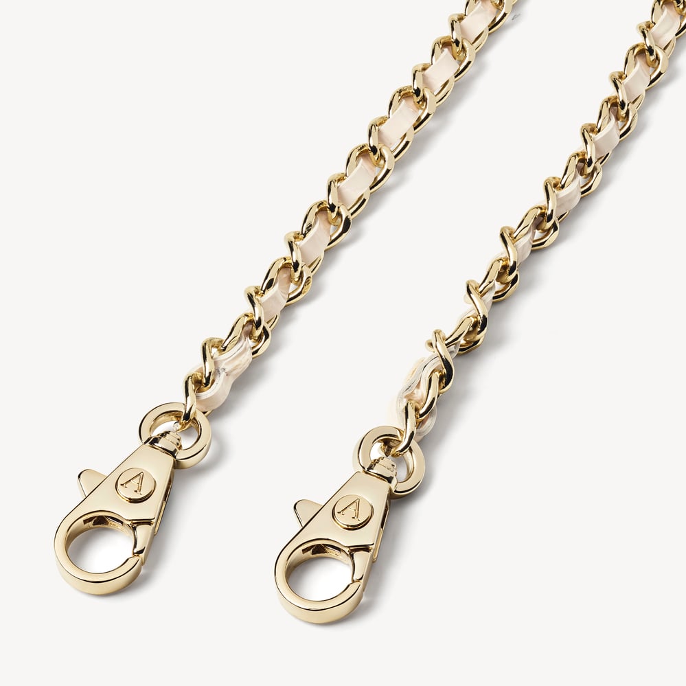Leather Weave & Chain Strap Ivory Patent Croc