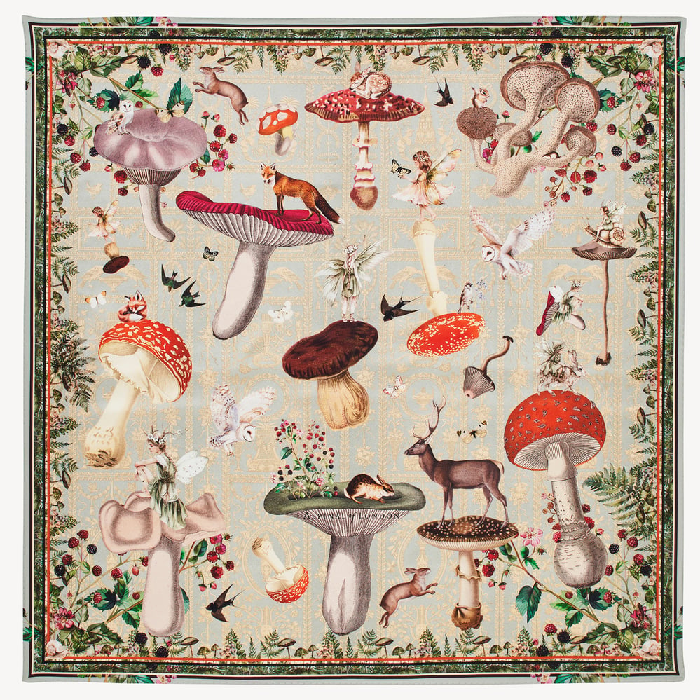 Enchanted Garden Silk Scarf Teal Pure Silk