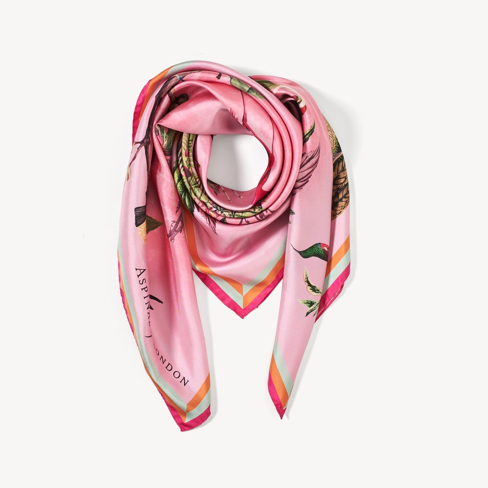 Tropical Garden Silk Scarf Pink Pure Silk