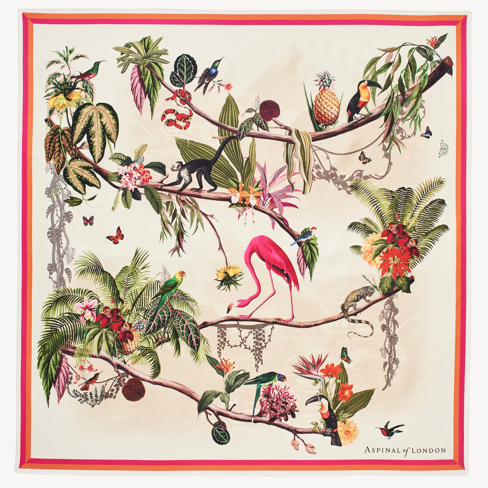 Tropical Garden Silk Scarf Ivory Pure Silk
