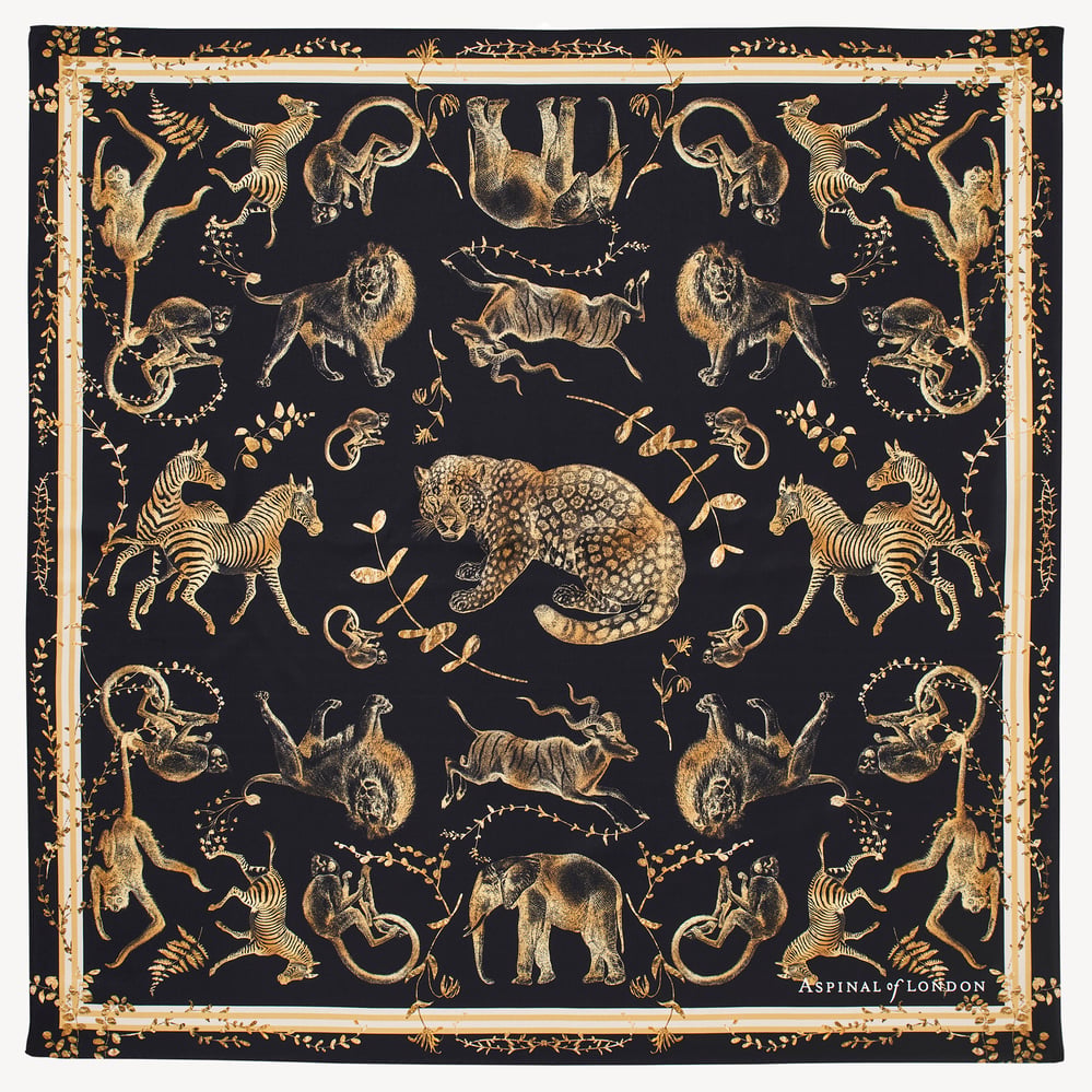 Savannah Silk Scarf Black & Gold Pure Silk