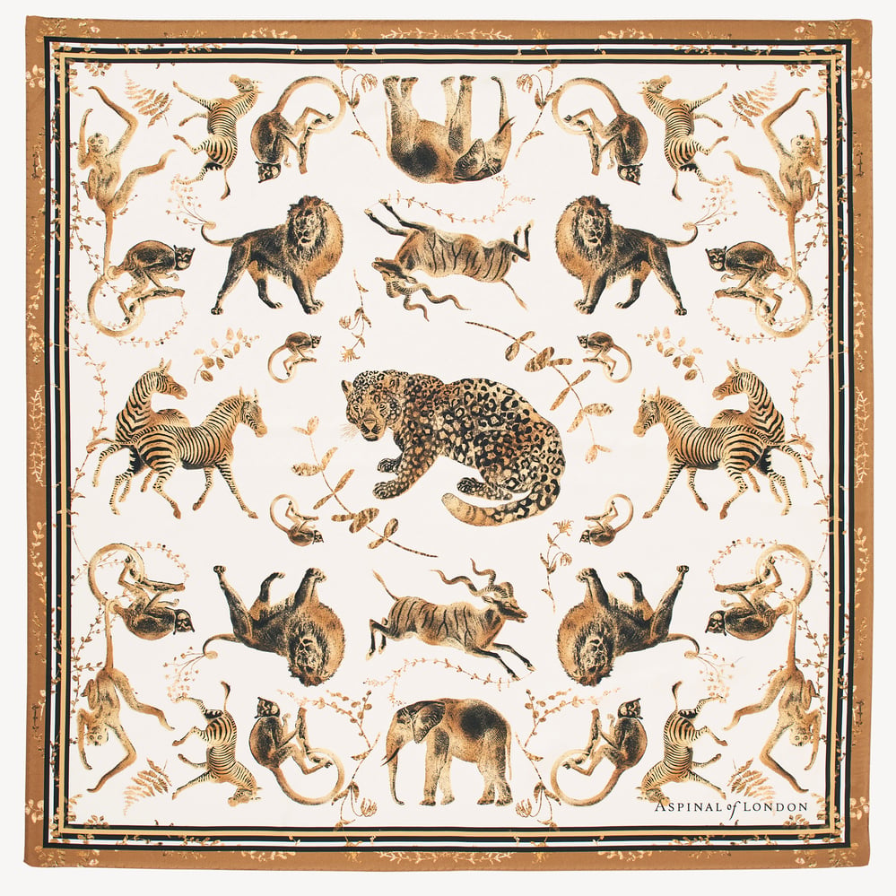 Savannah Silk Scarf Ivory & Gold Pure Silk