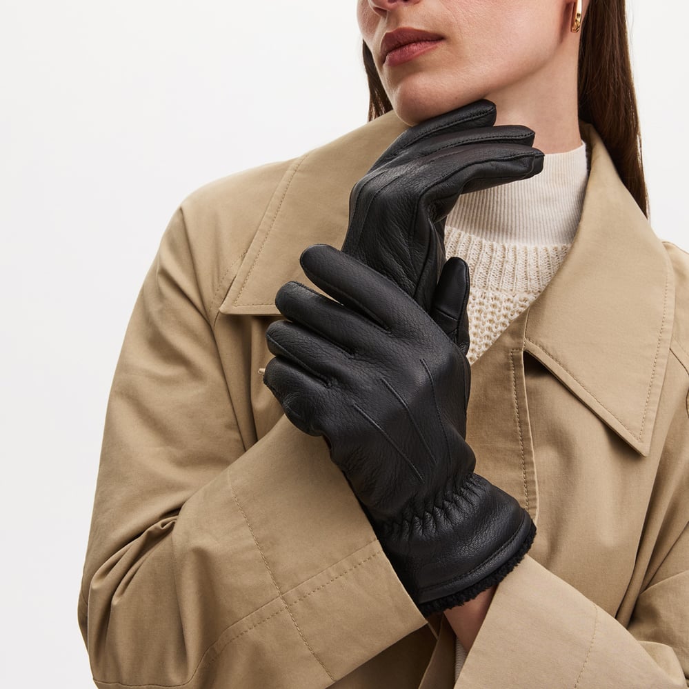 Women's Deerskin Leather Gloves Black Deerskin