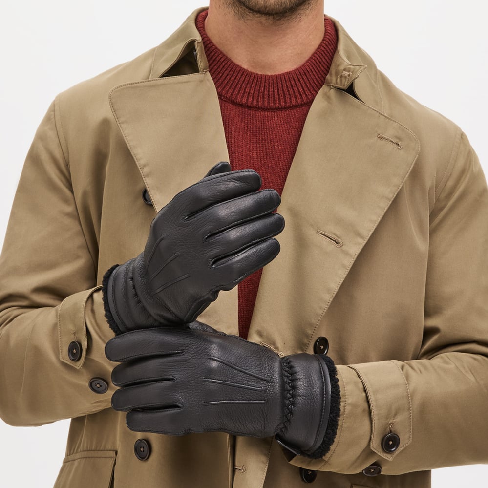 Men's Deerskin Leather Gloves Black Deerskin