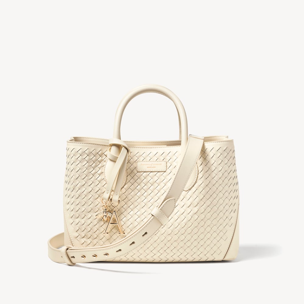 Midi London Tote Ivory Woven Leather