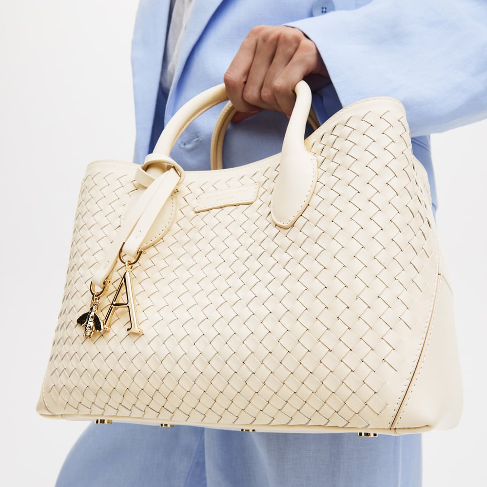 Midi London Tote Ivory Woven Leather