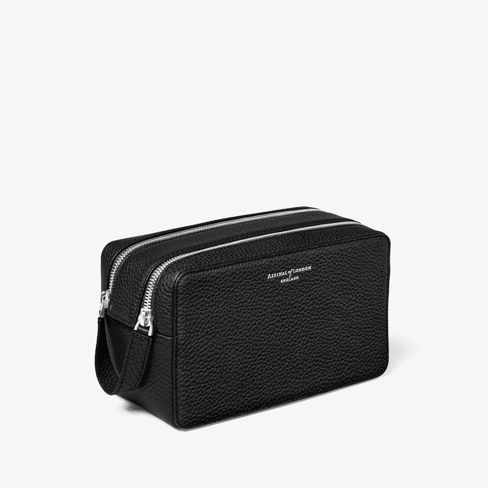Double Zip Mount Street Wash Bag Black Pebble