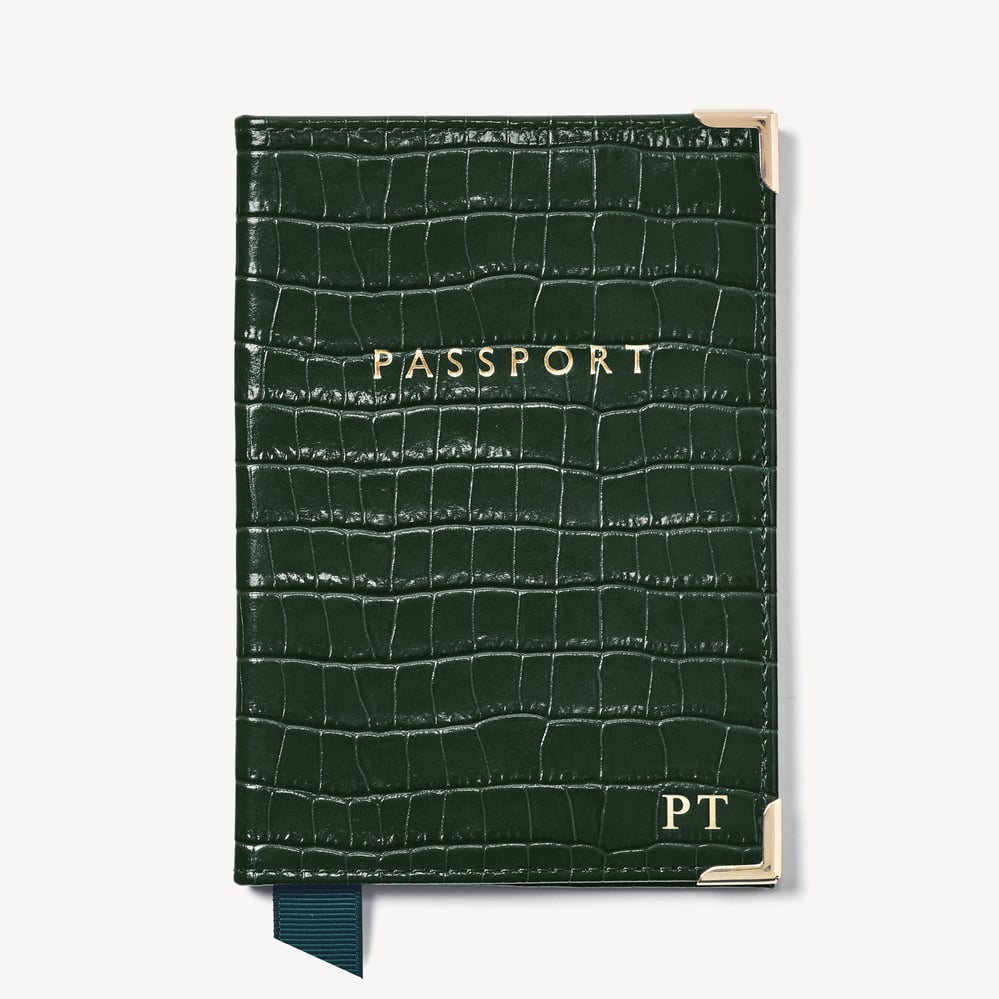 Passport Cover Deep Shine Evergreen Small Croc